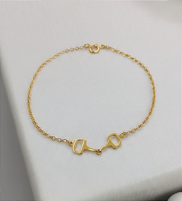 Pulseira mini bridao quadrado prata 925 banhado ouro
