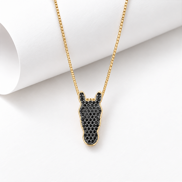 Colar Équos zirconia negra cravejada prata 925 banhada a ouro 18k