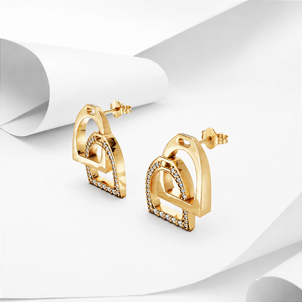 Brinco estribo twins em prata 925 banhado a ouro 18k