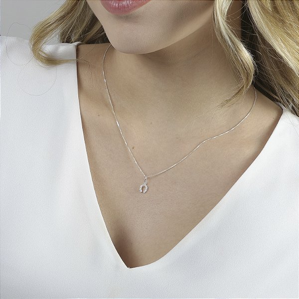 Colar ferradura zircônia prata 925