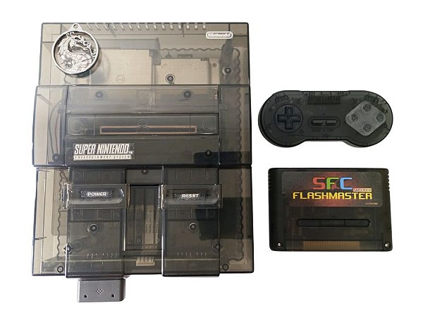 Console Super Nintendo "Crystal Black" controles sem fio + Flashcard (1000 Jogos)