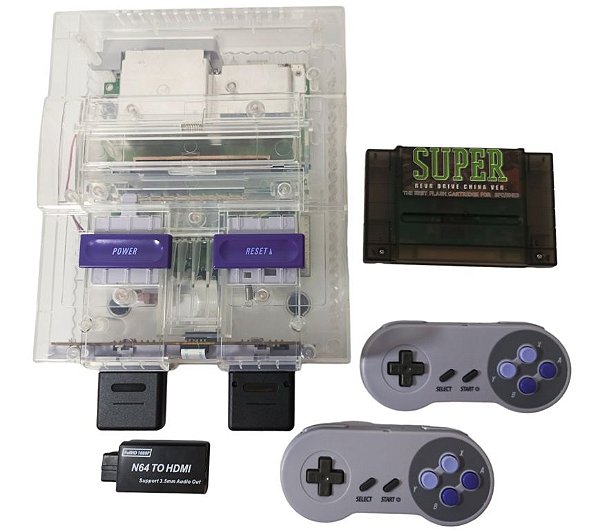 Console Super Nintendo "Crystal" controles sem fio + Flashcard (800 Jogos)