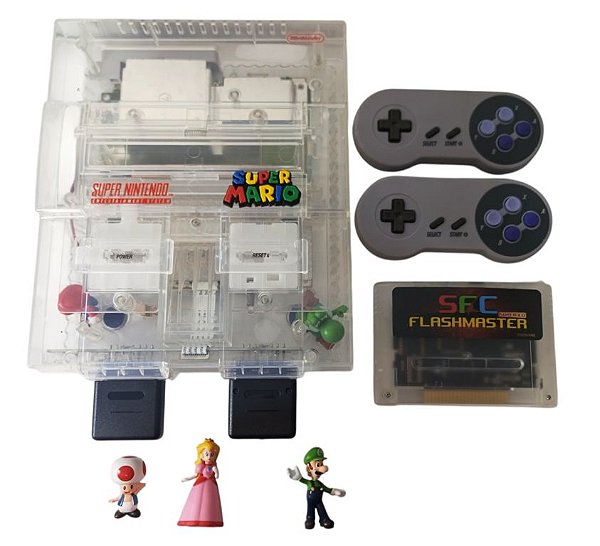 Console Super Nintendo "Crystal" controles sem fio + Flashcard (1000 Jogos)