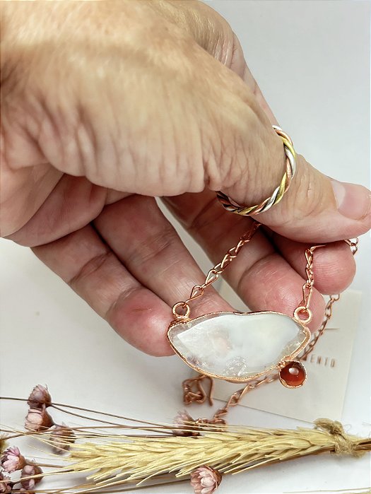 Colar em Cobre Puro com Ágata Natural e Cornalina