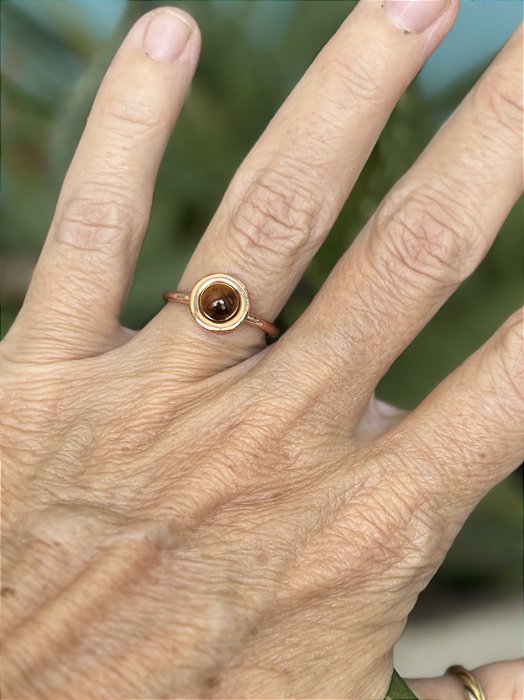 Anel Solitário em Cobre Puro com Olho de Tigre