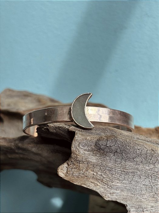 Bracelete Luna em Cobre Puro e Quartzo Verde Natural
