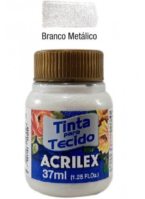 TINTA PARA TECIDO METALICA 37ML BRANCO METALICO ACRILEX