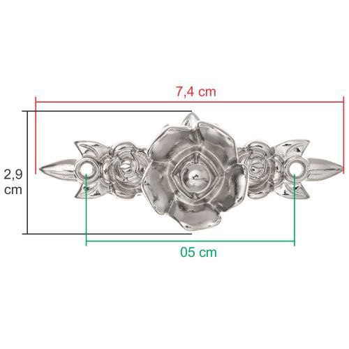 PUXADOR ROSA C/ BASE NIQUELADO 7,4 X2,9 X 5