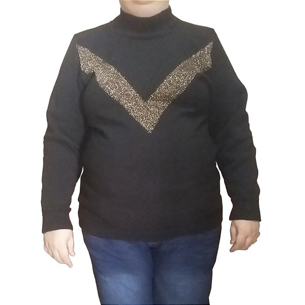 Blusa de frio de Lã com Detalhe em Lurex Plus Size