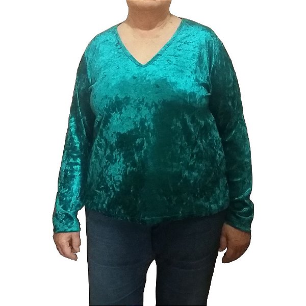 Blusa de Veludo Molhado Verde Tamanho G2