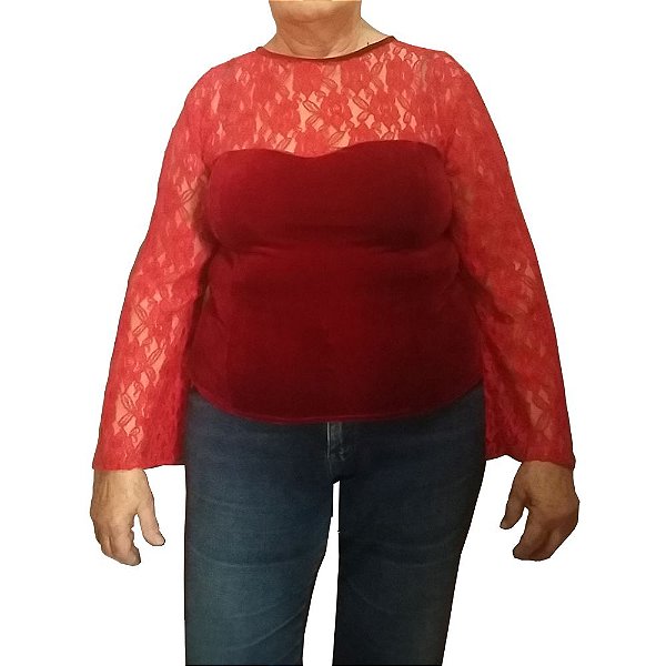 Blusa de Veludo Deluxe Vermelha Tamanho M Plus Size