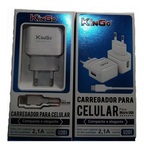 Kit Carregador Tomada Celular Micro Usb 2,1a Kingo U201