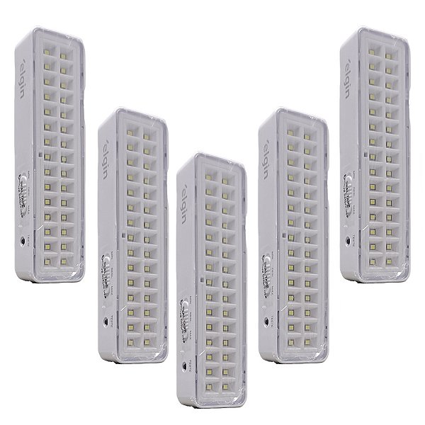 5 Luminárias de Emergência Bivolt Bateria Recarregável Elgin