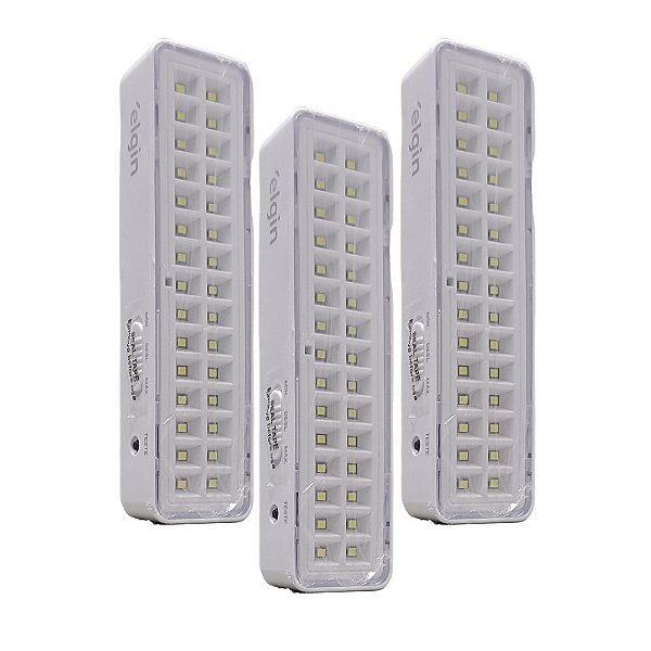 3 Luminárias de Emergência Bivolt Bateria Recarregável Elgin