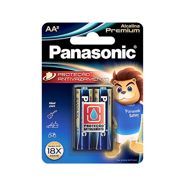 Cartela com 2 Pilhas Alcalina Premium A A Pequenas Panasonic