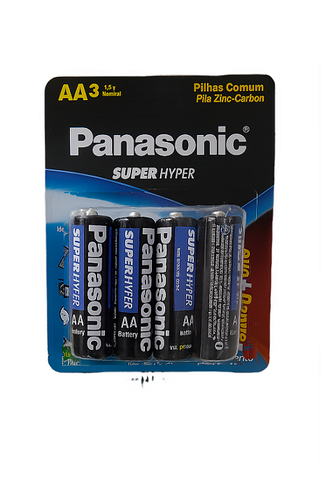 Cartela 8 Pilhas Panasonic Super Hyper AA Comum Peq. 1.5V