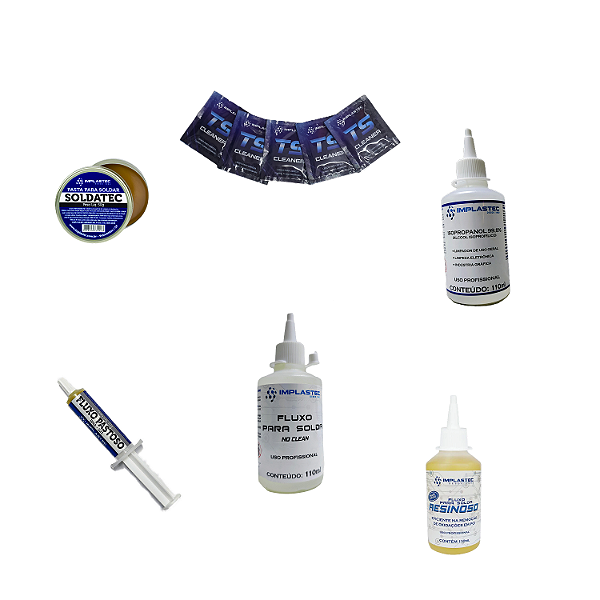 Kit Solda Profissional 6 Em 1 Implastec: Fluxos, Seringa RMA-223, Álcool E Pasta