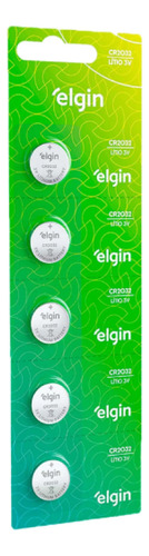 Cartela Com 5 Baterias Pilha Cr2032 3v  Botão Litio Elgin