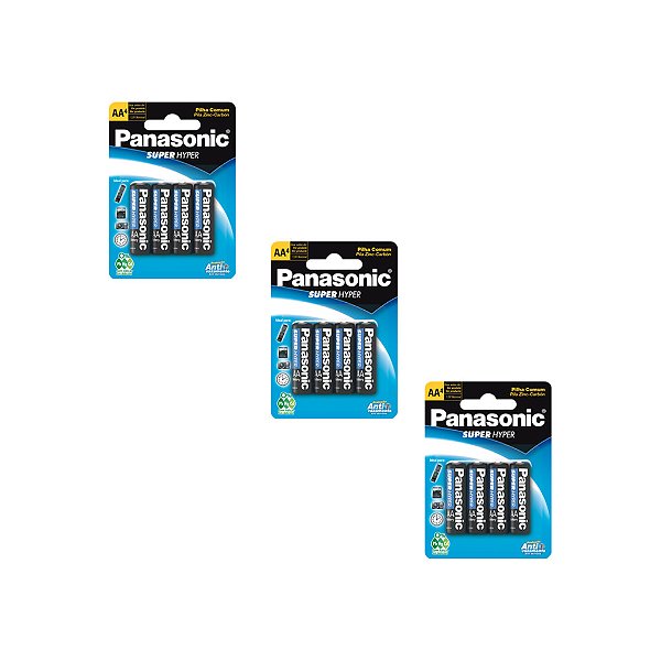 12 Pilhas Panasonic Super Hyper AA  Comum  Pequena 1.5V