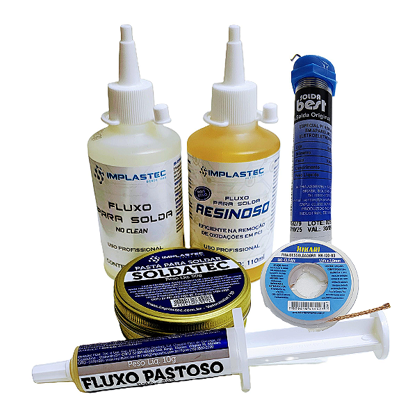 Kit Solda Profissional Estanho Fluxo Malha Pasta E Seringa