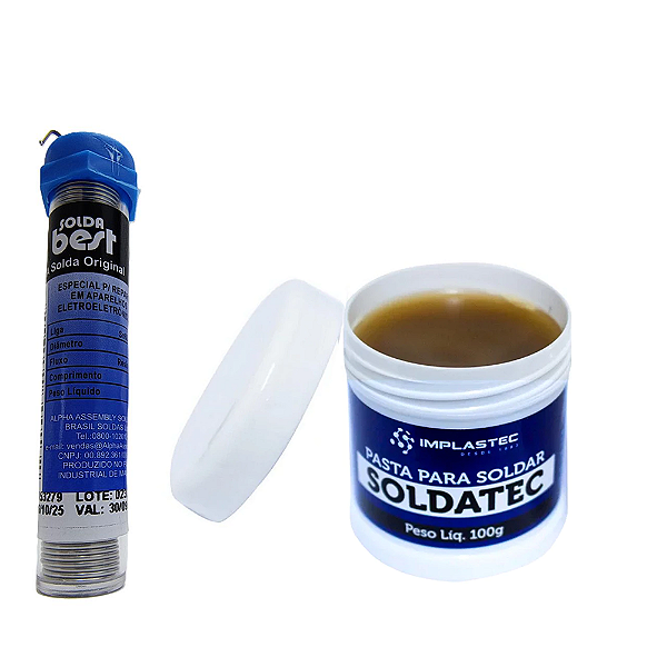 Kit Estanho Tubo Solda Best + Pasta Soldatec Implastec 100g
