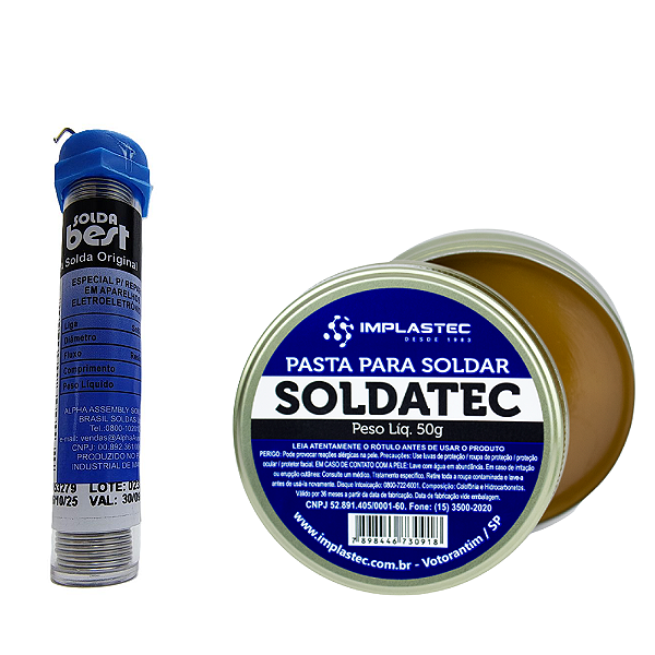Kit Estanho Tubo Solda Best + Pasta Soldatec Implastec 50g