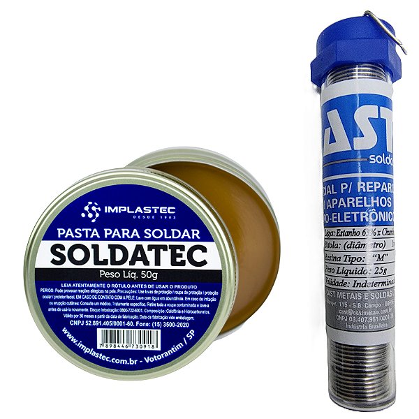 Kit Estanho Tubo Solda Cast + Pasta Soldatec Implastec 50g