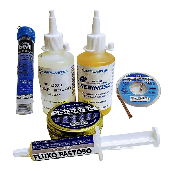 Kit Solda Profissional Estanho Fluxo Malha Pasta E Seringa