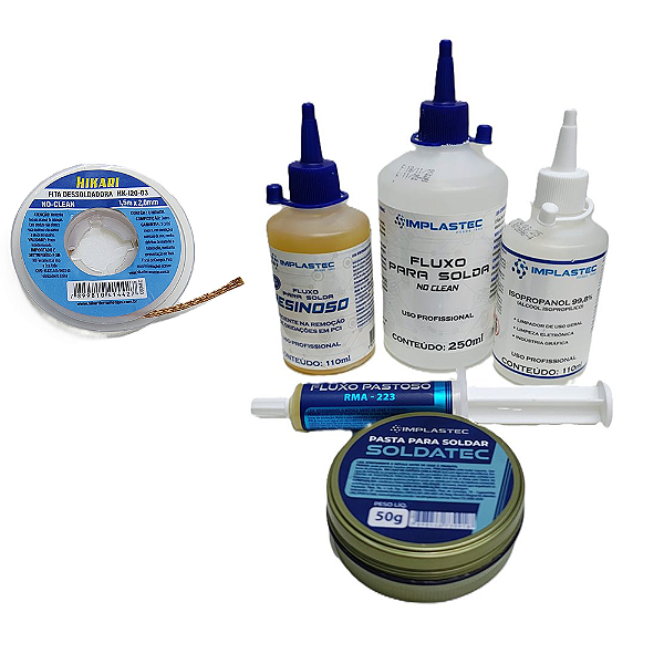 Kit Soldagem 6 Itens com Malha Dessoldadora 2mm Hikari
