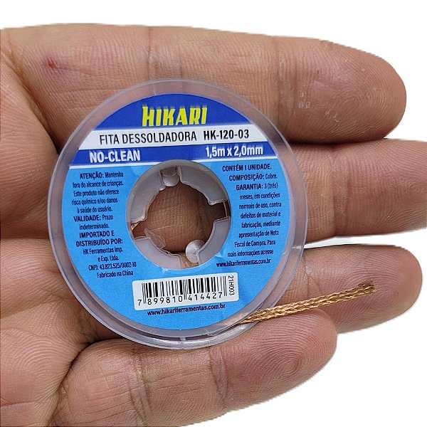 Fita Malha Dessoldadora Cobre 2mm 1,5m Hk-120 Noclean Hikari
