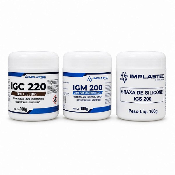 Kit 3 Graxas Implastec Cobre Silicone Mecanismo 100g
