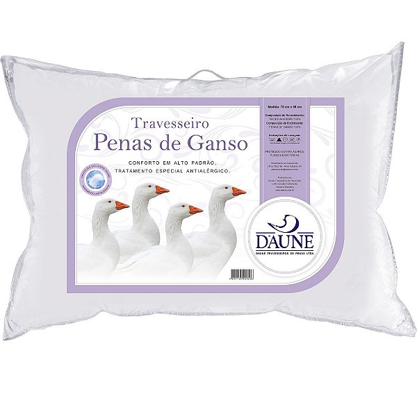 Travesseiro Pena De Ganso 100% Natural 233 Fios 50x70 Daune