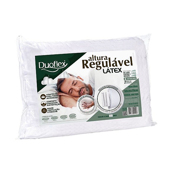 Travesseiro Altura Regulável Látex 50cm x 70cm Duoflex