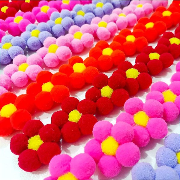 Laço de Penteado Flor de Pompom - 10 unidades