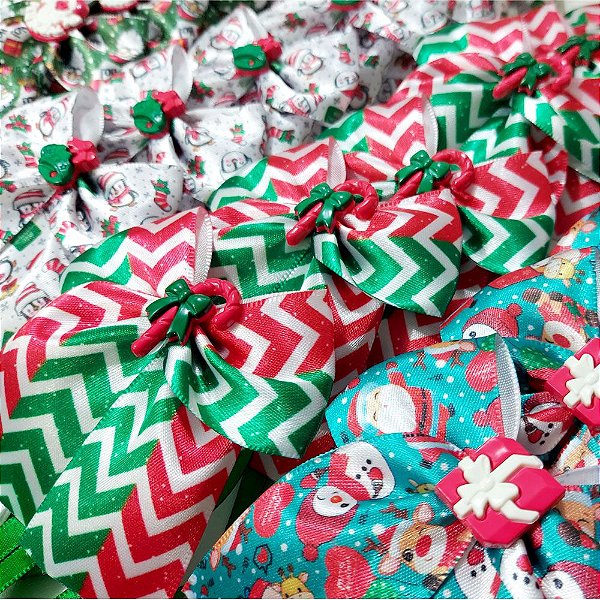 Laço de Pescoço Estampado Botão Natal - 10 unidades