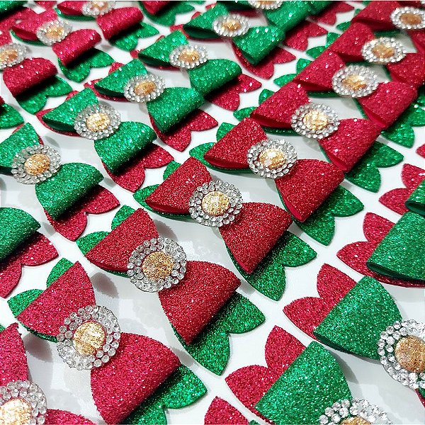 Laço EVA Glitter de Natal - 10 unidades