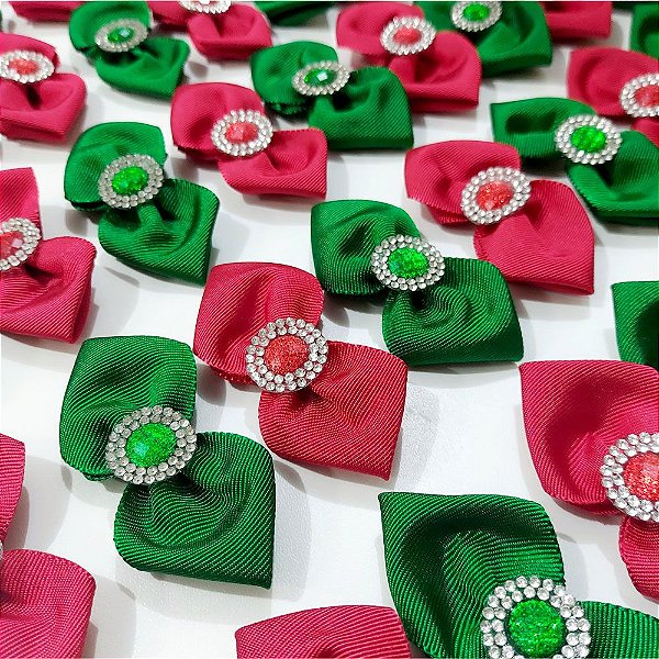 Laço Pinup Strass de Natal - 10 unidades