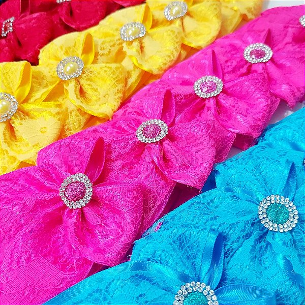 Laço Pescoço Duplo Renda Strass - 10 unidades