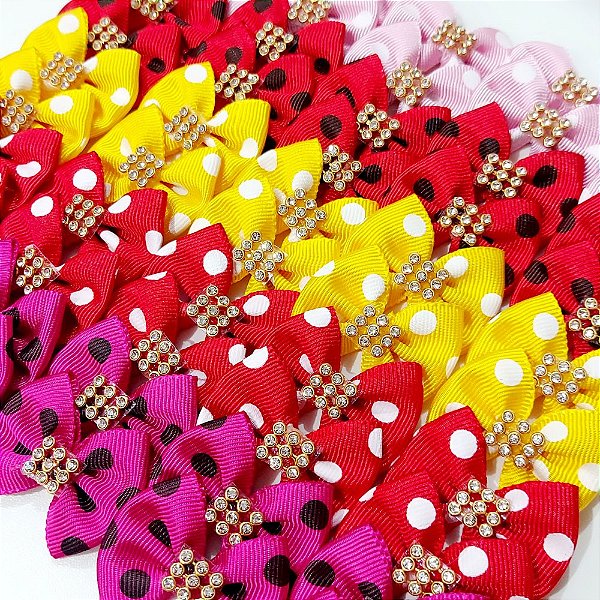 Laço Borboleta Estampado Poá Strass - 10 unidades