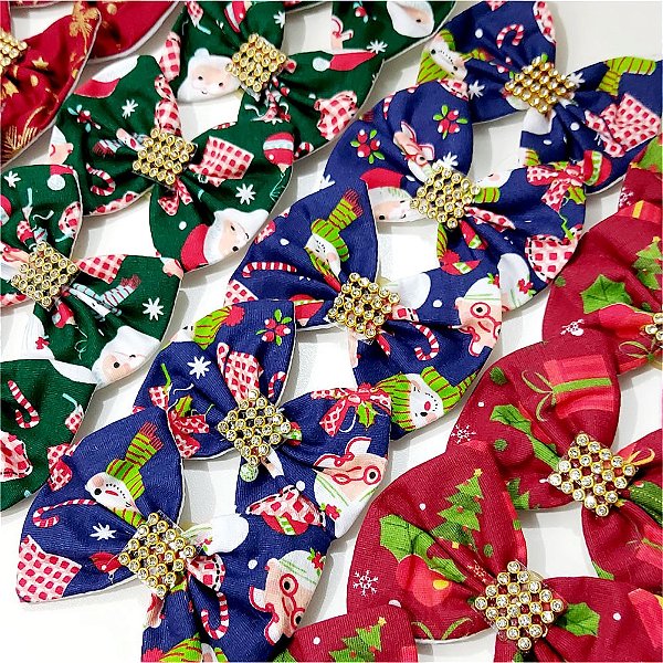 Laço Maxi Borboleta Tecido Estampado Natal - 10 unidades