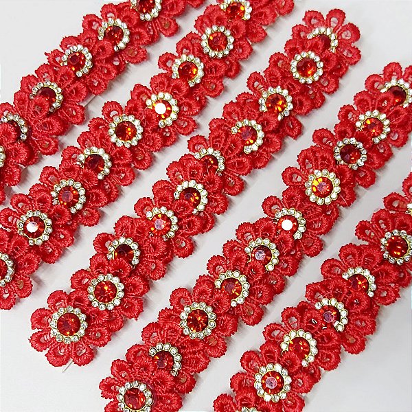 Laço de Penteado Guipir Pedraria Natal - 10 unidades