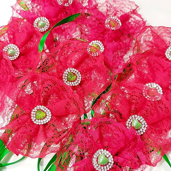 Gargantilha Fuxico Renda Strass de Natal - 10 unidades