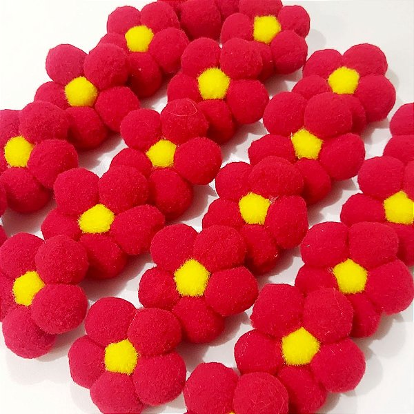 Laço de Penteado Flor Pompom Natal - 10 unidades