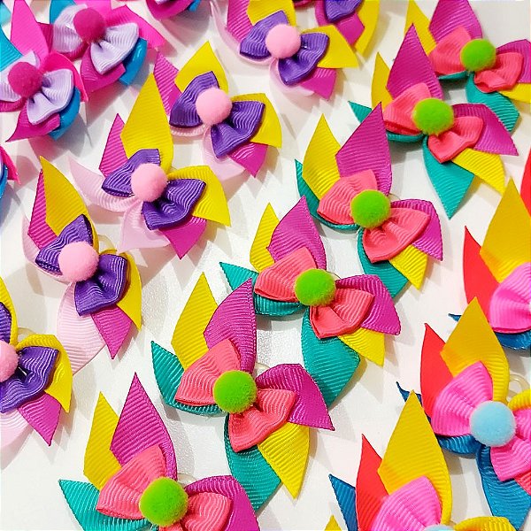 Laço 3 Folhas Pompom de Carnaval - 10 unidades