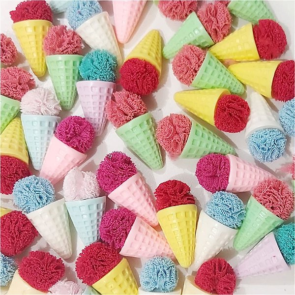 Laço de Penteado Sorvete Pompom de Resina - 10 unidades