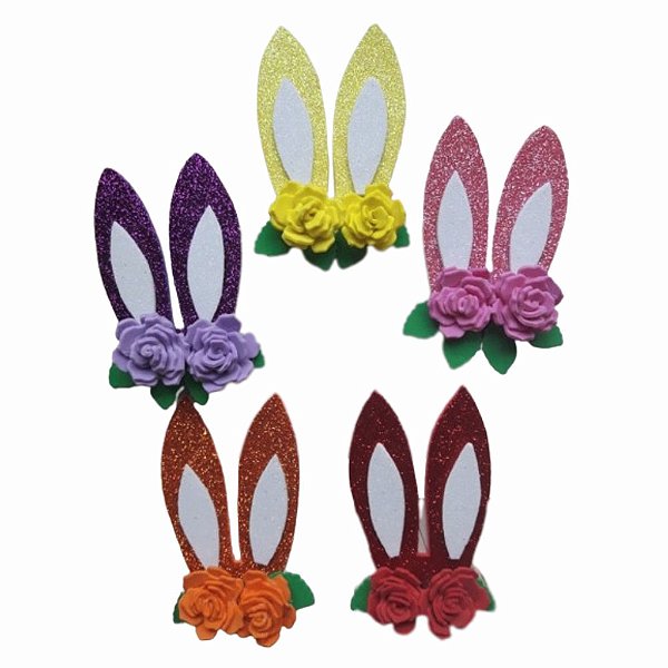 Laço de Penteado Orelha Coelho Flor EVA de Páscoa - 10 unidades