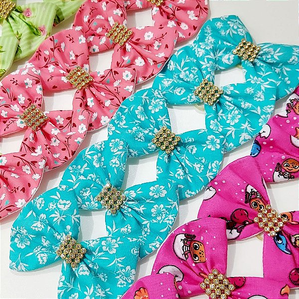 Laço Maxi Borboleta Tecido Estampado Strass - 10 unidades