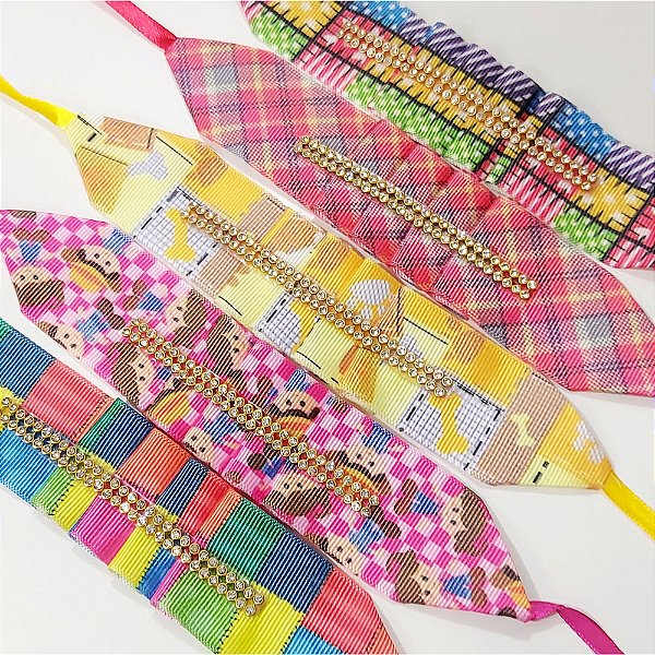 Gargantilha Plissada Estampada Strass de Festa Junina - 10 unidades