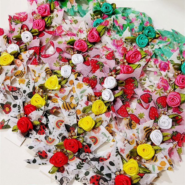 Laço X Ponta Estampado Rococó Strass - 10 unidades