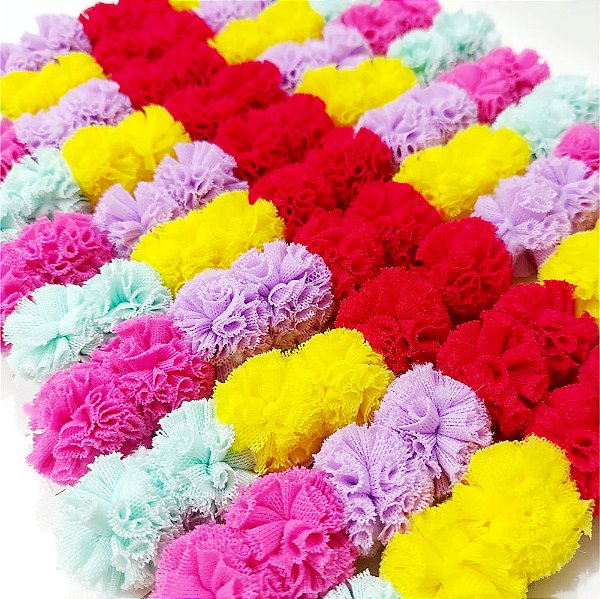 Laço de Penteado Pompom de Malha - 10 unidades